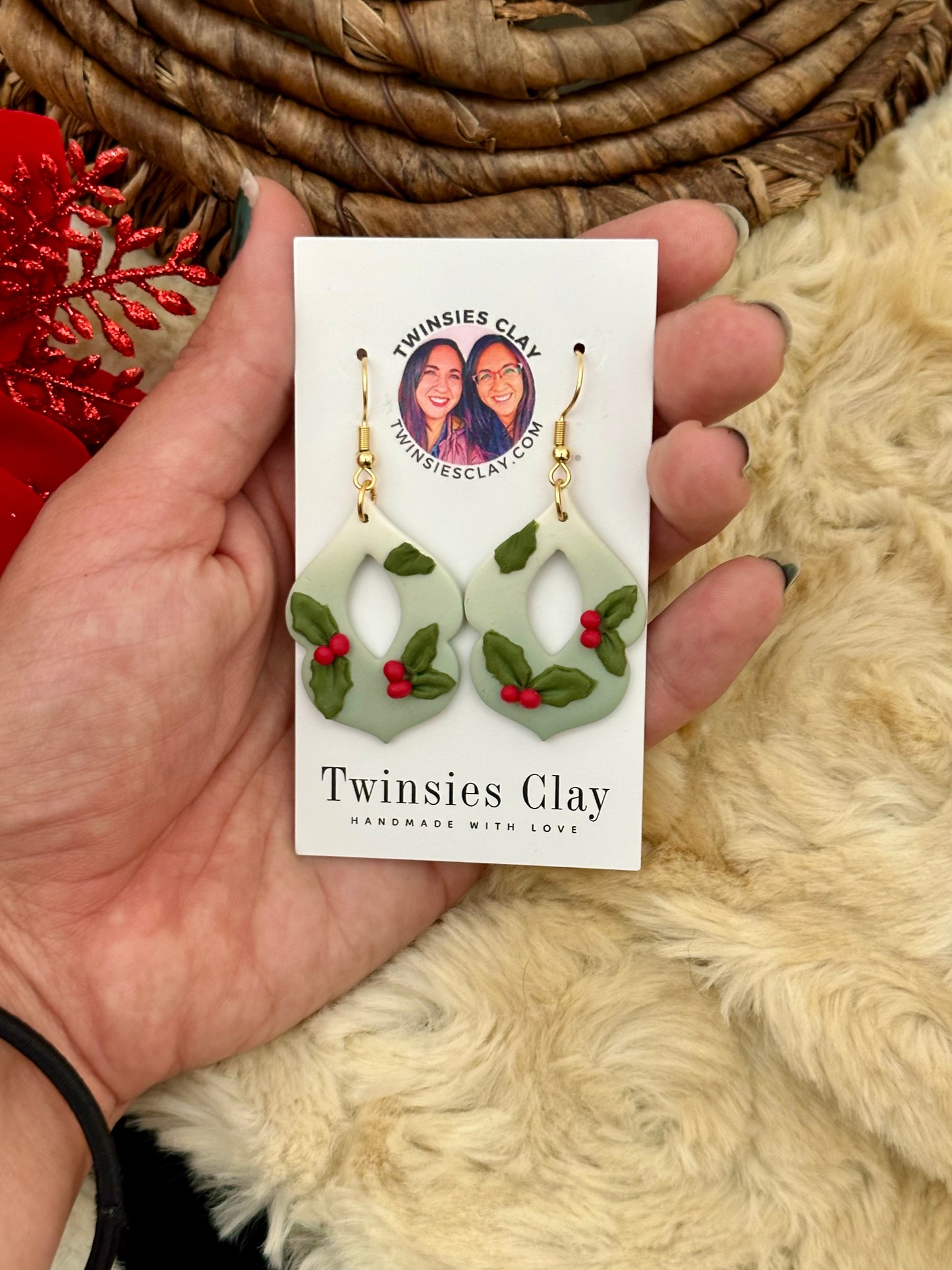 Holly Leaves and Berries Earring