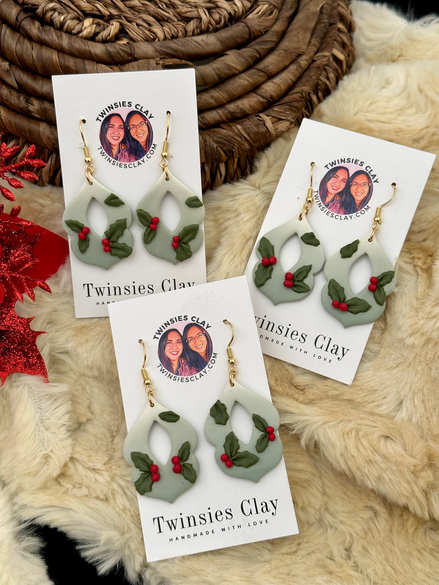Holly Leaves and Berries Earring