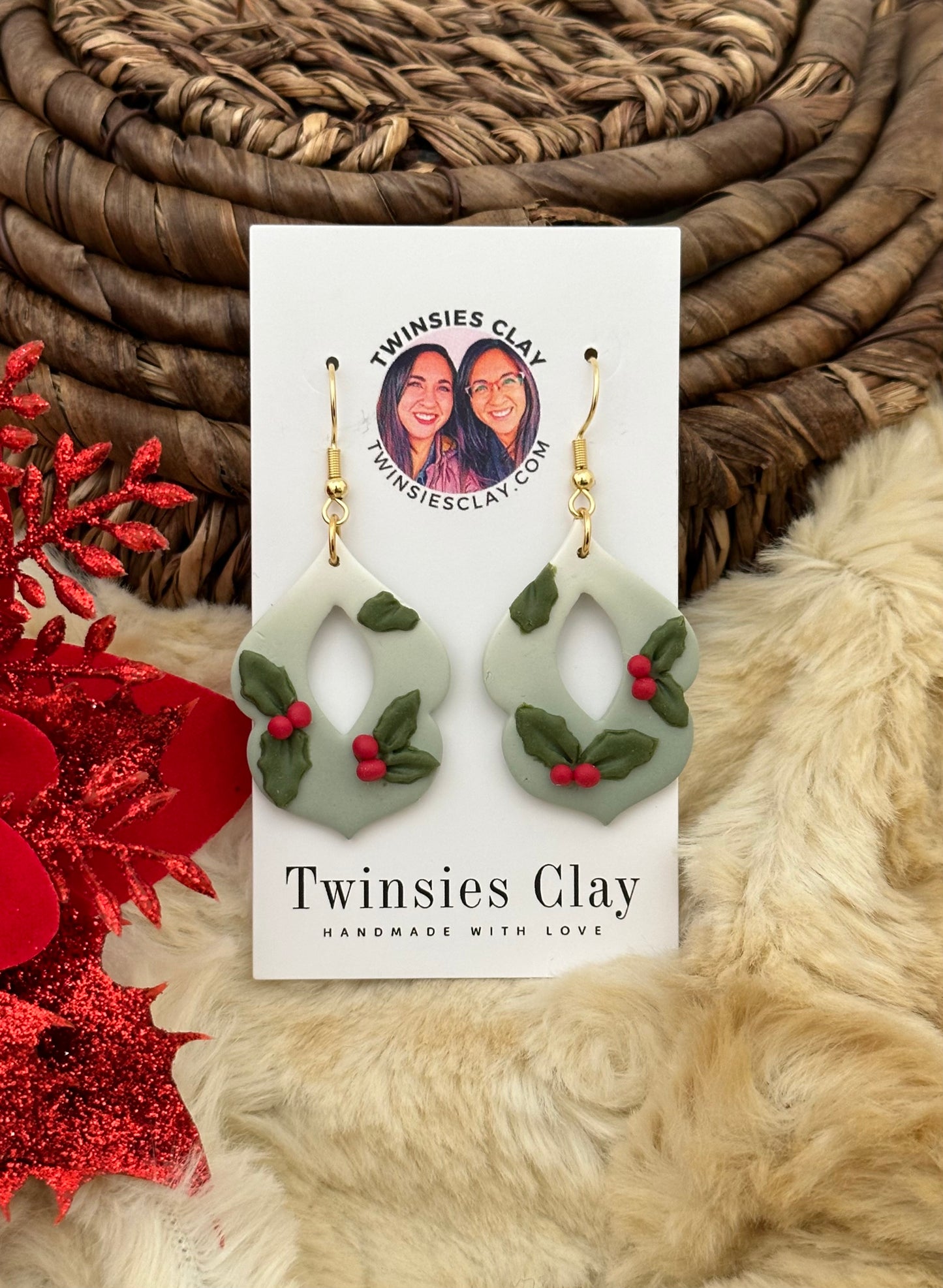 Holly Leaves and Berries Earring