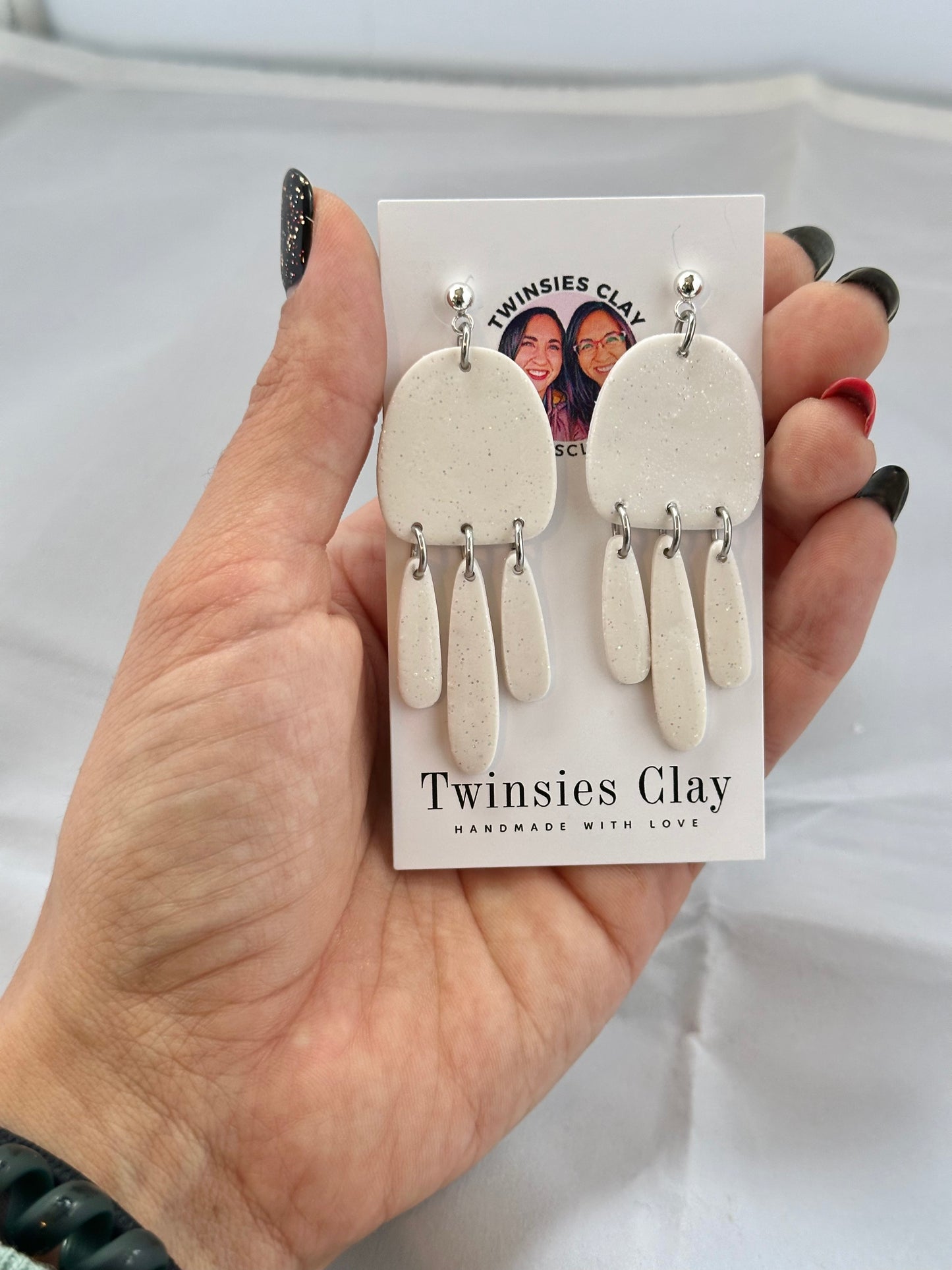 Violet White Glitter Dangle Earrings