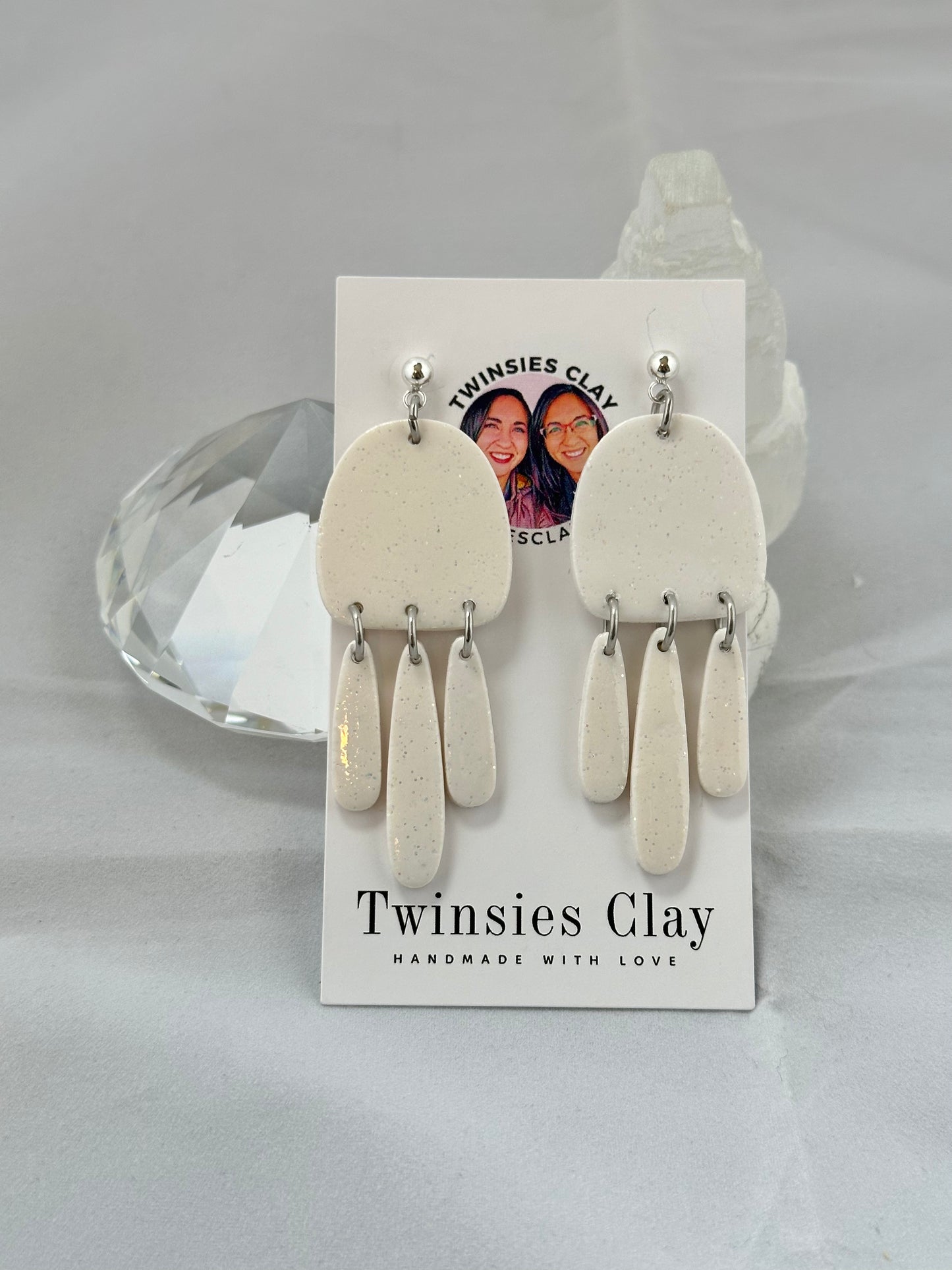Violet White Glitter Dangle Earrings