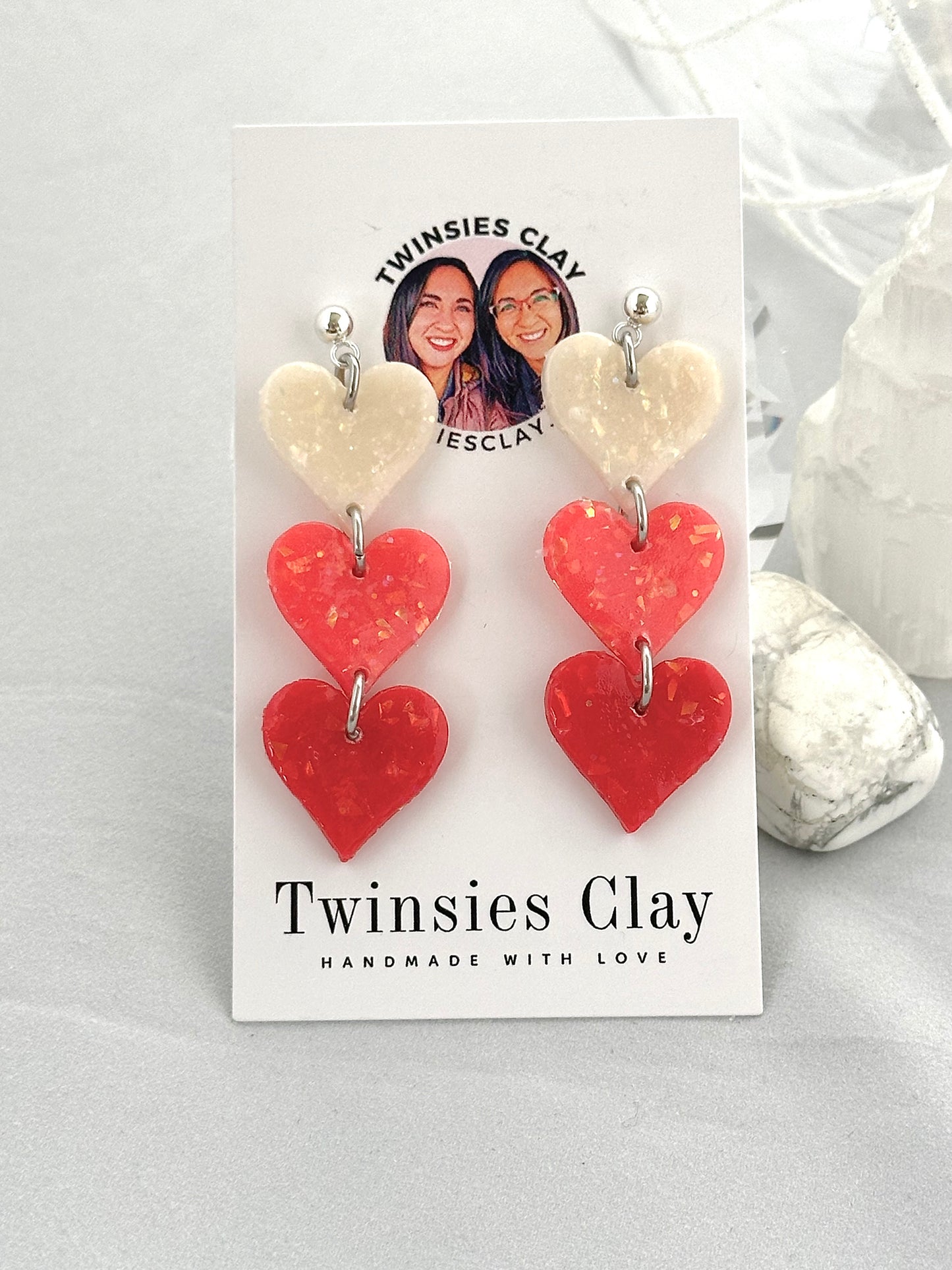 Triple Drop Heart Earrings