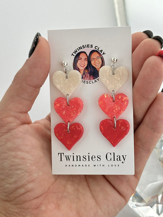 Triple Drop Heart Earrings