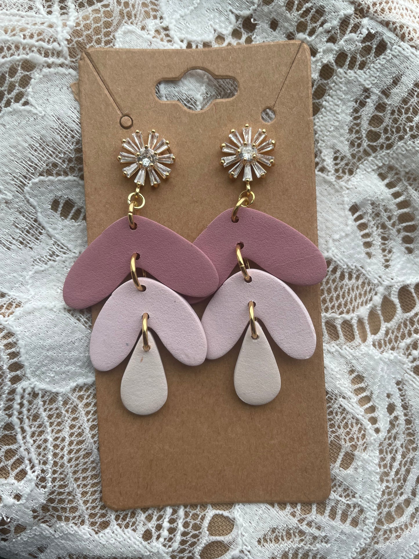 Handmade Clay Crystal Pink Drop Earring