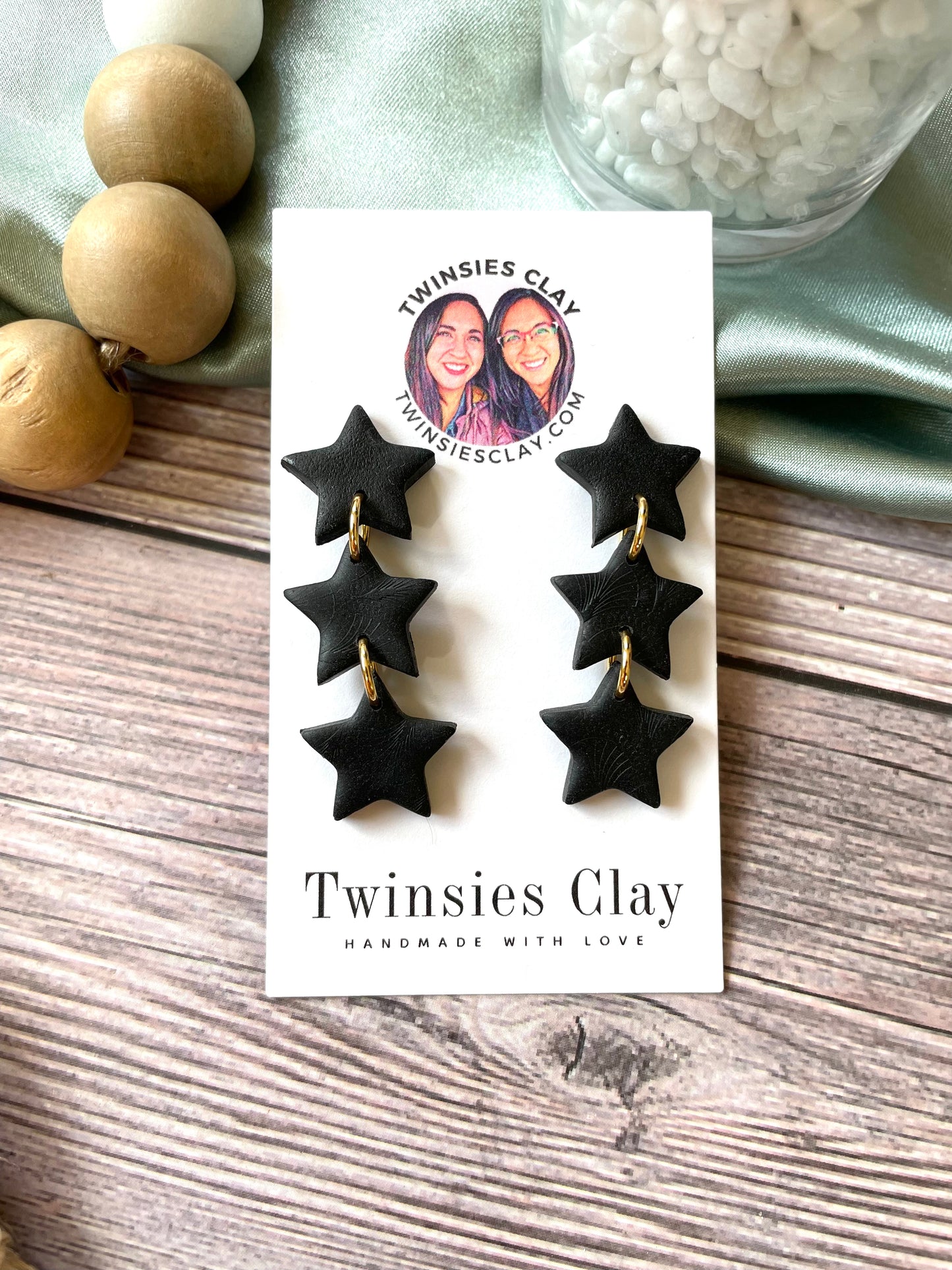 Black Three Star Dangle Earrings
