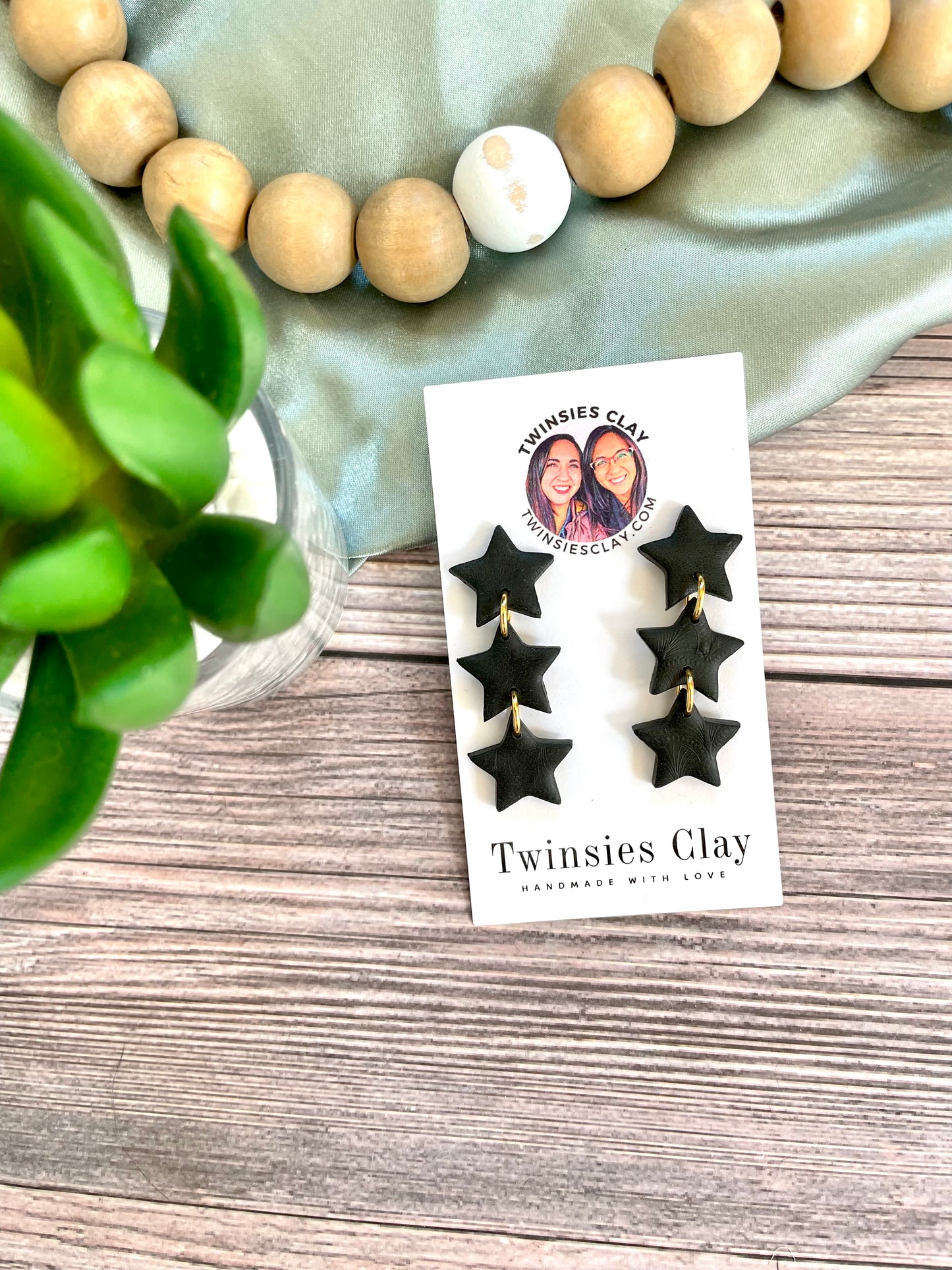 Black Three Star Dangle Earrings