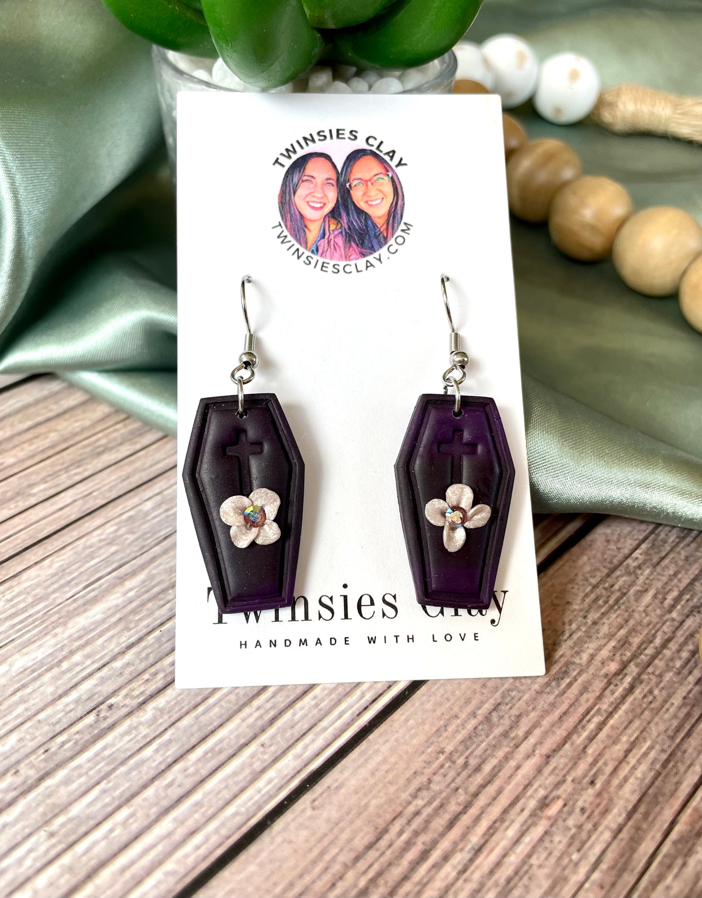 Black and Purple Coffin Dangle Earrings