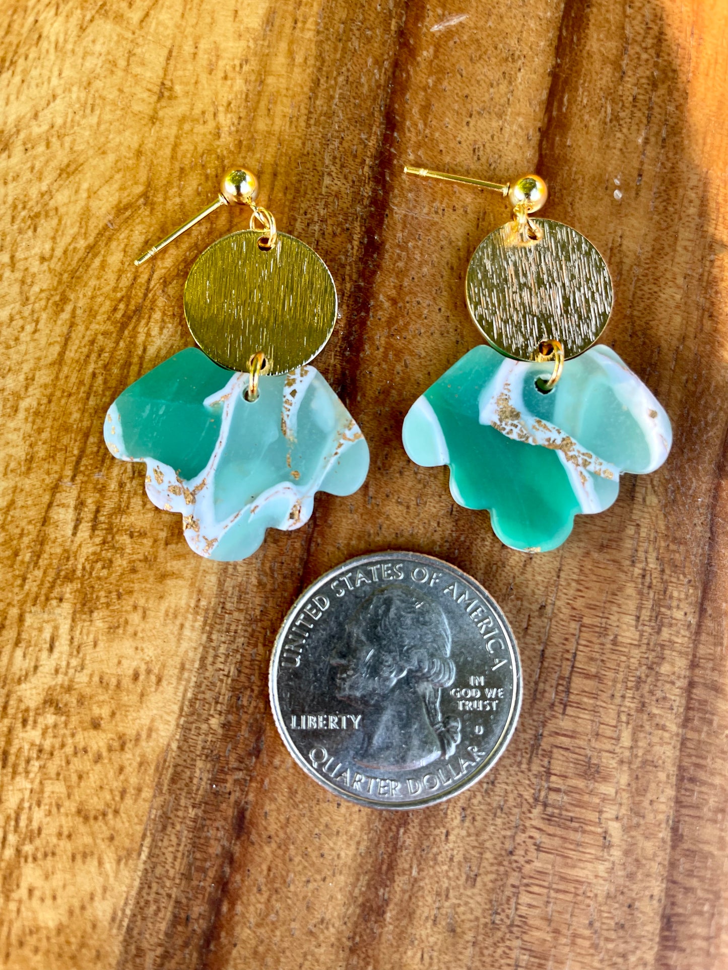 Faux Jade Gold Disc Earrings